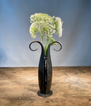 Forged Iron Vase with Glass Insert and White Flowers