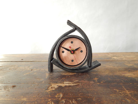 Forged iron tabletop clock from Blackthorne Forge in Vermont.