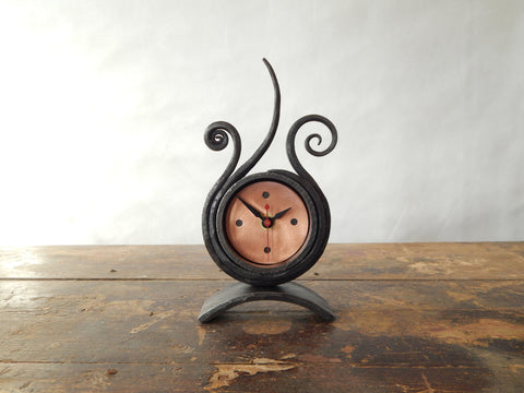 Forged iron tabletop clock from Blackthorne Forge in Vermont.